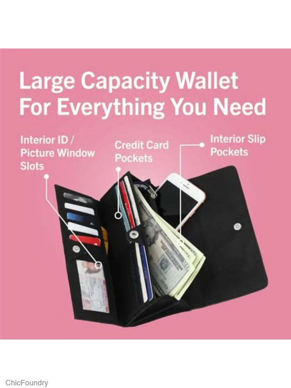 Womens RFID Blocking Nylon Money Manager Wallet with 11 Card Slots, Snap